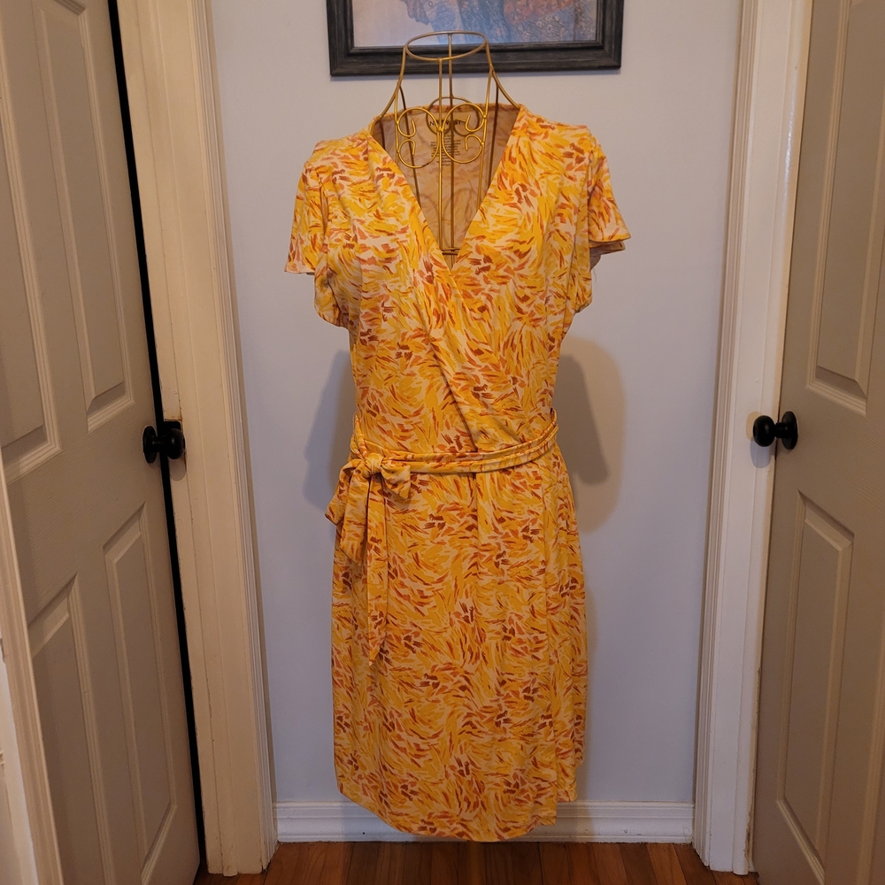 Nine West Yellow and Orange Floral Midi Dress